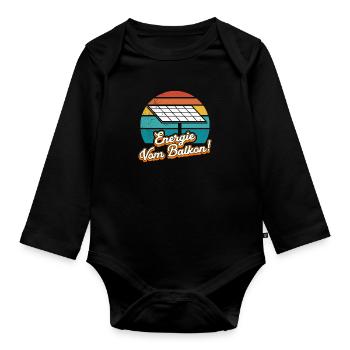 Solar ENERGIE VOM BALKON Retro Lustiges - Baby Bio-Langarm-Body - Schwarz - Vorne