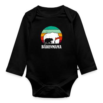 Werdende Mutter BÄRENMAMA Bald Mama Lustiges - Baby Bio-Langarm-Body - Schwarz - Vorne