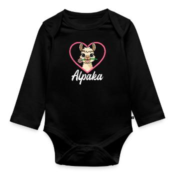 Alpaka Fan Lama Liebe ALPAKA Lustiges - Baby Bio-Langarm-Body - Schwarz - Vorne