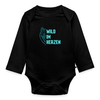 Wolf Spirit WILD IM HERZEN Wölfe Lustiges - Baby Bio-Langarm-Body - Schwarz - Vorne