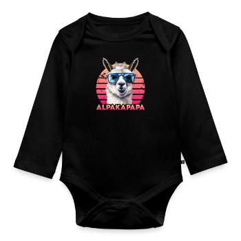 Alpaka Fan ALPAKAPAPA Retro Lustiges - Baby Bio-Langarm-Body - Schwarz - Vorne