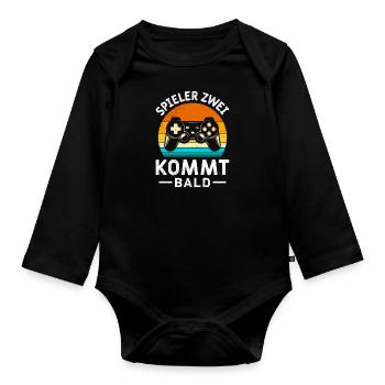 Gamer Papa SPIELER ZWEI KOMMT BALD Lustiges - Baby Bio-Langarm-Body - Schwarz - Vorne