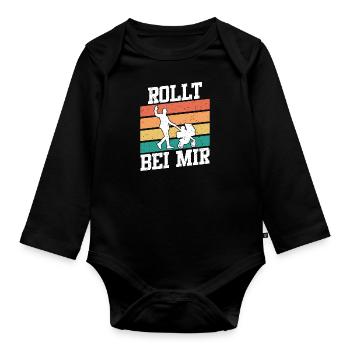 Werdender Vater ROLLT BEI MIR Lustiges - Baby Bio-Langarm-Body - Schwarz - Vorne