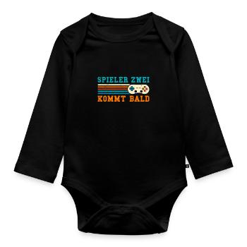 Gamer Papa SPIELER ZWEI KOMMT BALD Lustiges - Baby Bio-Langarm-Body - Schwarz - Vorne