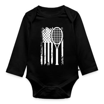 Tennisracket Flagge Retro-Print - Baby Bio-Langarm-Body - Schwarz - Vorne