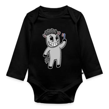 Horse with toothbrush - Organic Longsleeve Baby Bodysuit - black - Front