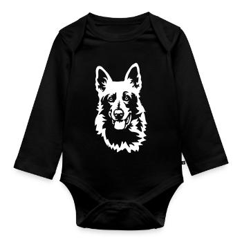 Swiss Shepherd Head "Black Edition" - Organic Longsleeve Baby Bodysuit - black - Front