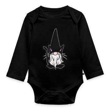 Katzen Gnome Gnomes - Baby Bio-Langarm-Body - Schwarz - Vorne