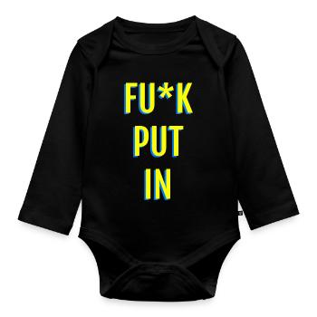 Provocative neon text graphics - Organic Longsleeve Baby Bodysuit - black - Front