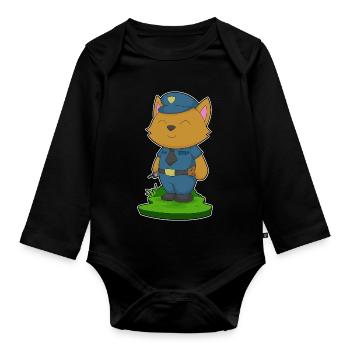 Katze Polizist Mikrofon Polizei - Baby Bio-Langarm-Body - Schwarz - Vorne