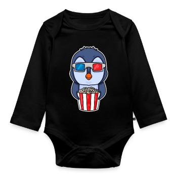 Popcorn Kino Pinguin - Baby Bio-Langarm-Body - Schwarz - Vorne