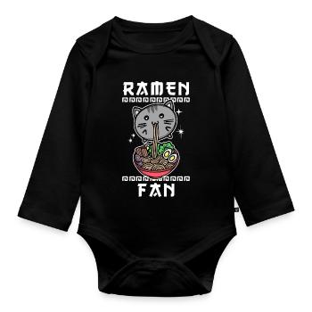 Comic Manga Katze Ramen Anime Zeichentrick Japan - Baby Bio-Langarm-Body - Schwarz - Vorne