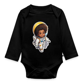 Cute astronaut character for kids - Organic Longsleeve Baby Bodysuit - black - Front