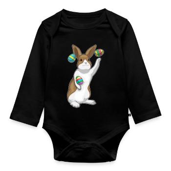 Jonglage de Pâques avec le lapin - Body Bébé bio manches longues - noir - Devant