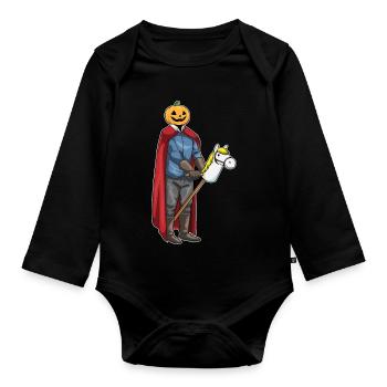 Jack O'Lantern Halloween Steckenpferd - Baby Bio-Langarm-Body - Schwarz - Vorne