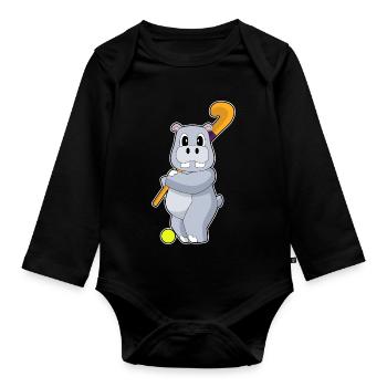 Hippopotamus Hockey sur gazon Stick - Body Bébé bio manches longues - noir - Devant