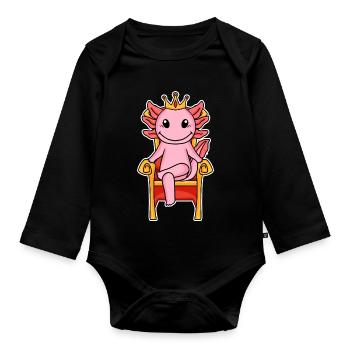 Axolotl motif children's king - Organic Longsleeve Baby Bodysuit - black - Front