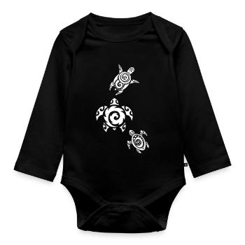 Three Sea Turtles (White) - Organic Longsleeve Baby Bodysuit - black - Front