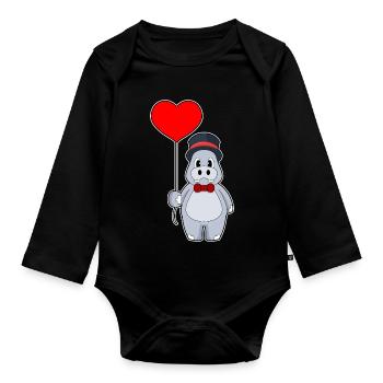 Nilpferd Bräutigam Luftballon Hochzeit - Baby Bio-Langarm-Body - Schwarz - Vorne
