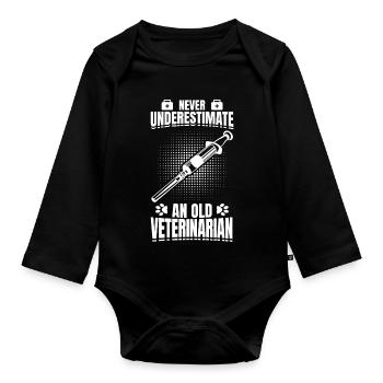 Never Underestimate An Old Veterinarian - Baby Bio-Langarm-Body - Schwarz - Vorne