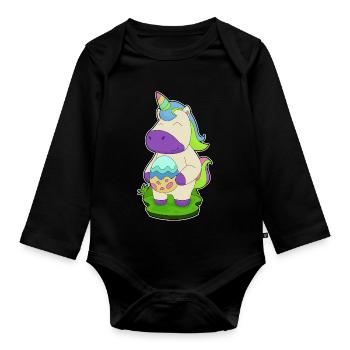 Einhorn Ostern Osterei - Baby Bio-Langarm-Body - Schwarz - Vorne