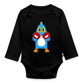Papagei Boxer Boxhandschuhe Boxen - Baby Bio-Langarm-Body - Schwarz - Vorne