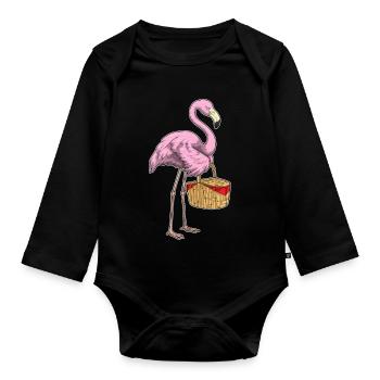 Flamingo Picknick Korb - Baby Bio-Langarm-Body - Schwarz - Vorne