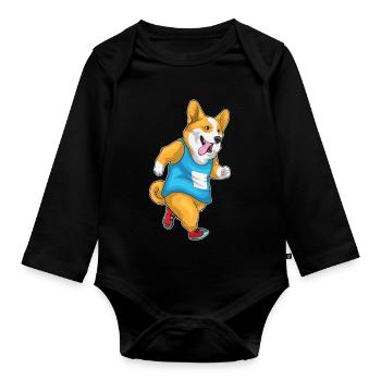 Corgi Jogger Jogging Sport - Organic Longsleeve Baby Bodysuit - black - Front