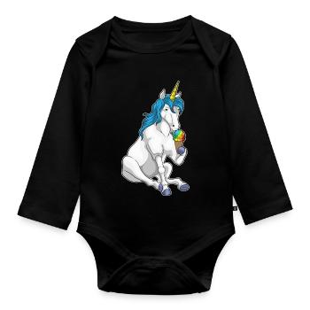 Glace à la gaufre Licorne - Body Bébé bio manches longues - noir - Devant