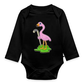 Flamingo Feldhockey Feldhockeyschläger Sport - Baby Bio-Langarm-Body - Schwarz - Vorne