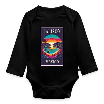 Jalisco Mexico palm tree design - Organic Longsleeve Baby Bodysuit - black - Front