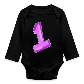 number 1 motif - Organic Longsleeve Baby Bodysuit - black - Front