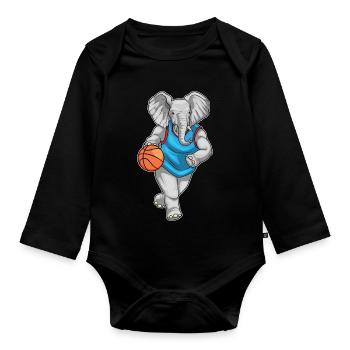 Elefant Basketballspieler Basketball - Baby Bio-Langarm-Body - Schwarz - Vorne