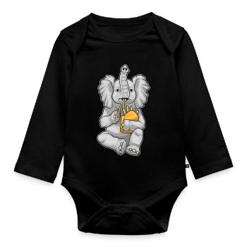 Elephant French fries - Organic Longsleeve Baby Bodysuit - black - Front