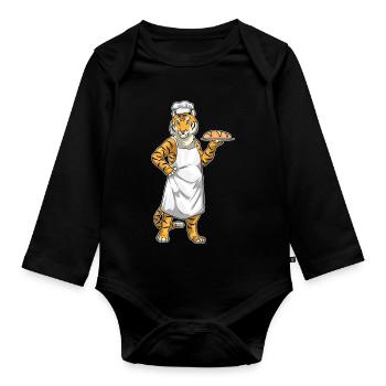 Tiger Baker Bread Baking - Organic Longsleeve Baby Bodysuit - black - Front