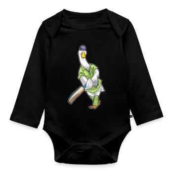 Canard Cricket Batte de cricket - Body Bébé bio manches longues - noir - Devant