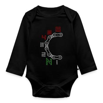 Circular Gear Chain Motif - Organic Longsleeve Baby Bodysuit - black - Front