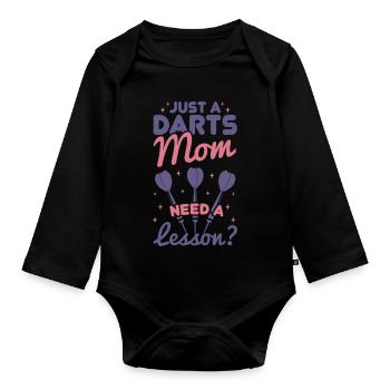 Darts player mother - Organic Longsleeve Baby Bodysuit - black - Front