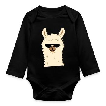 Llama with sunglasses - Organic Longsleeve Baby Bodysuit - black - Front