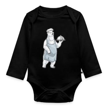 Eisbär Koch Servierglocke Kochen - Baby Bio-Langarm-Body - Schwarz - Vorne