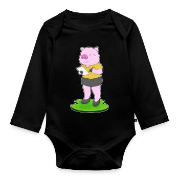 Schwein Sekretärin Papier Büro - Baby Bio-Langarm-Body - Schwarz - Vorne
