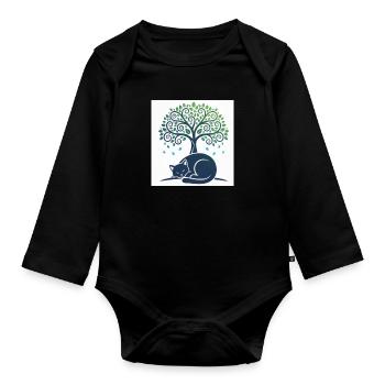 Chat dormeur sous arbre swirl - Body Bébé bio manches longues - noir - Devant