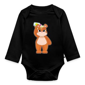 Bear Beach Sunscreen Summer - Organic Longsleeve Baby Bodysuit - black - Front