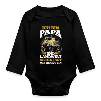 Ich Bin Papa Und Landwirt Nichts Jagt Mir Angst Ei - Baby Bio-Langarm-Body - Schwarz - Vorne