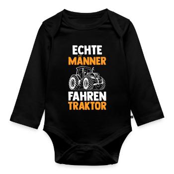 Trecker Landwirt Bauer Traktorfahrer Traktor - Baby Bio-Langarm-Body - Schwarz - Vorne