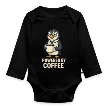 Manchot au café avec style - Body Bébé bio manches longues - noir - Devant