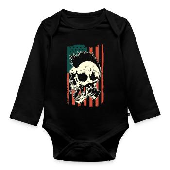 Punk Schädel auf US-Flagge - Baby Bio-Langarm-Body - Schwarz - Vorne
