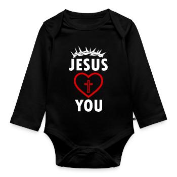 Jesus loves You - Organic Longsleeve Baby Bodysuit - black - Front
