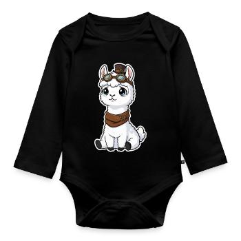 Lama Steampunk Mignon Yeux Brillants Mascotte - Body Bébé bio manches longues - noir - Devant