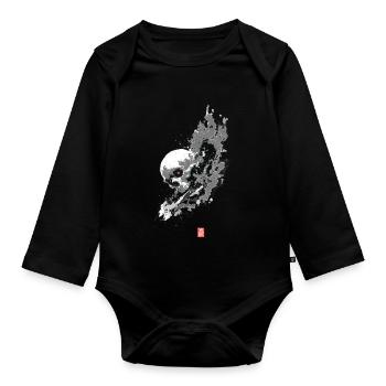 Gashadokuro – Sumi-e Yokai Skull - Organic Longsleeve Baby Bodysuit - black - Front